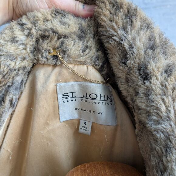 St John Faux Fur Cheetah Trench Coat Y2K Designer Animal Print Luxury Jacket - Picture 9 of 10